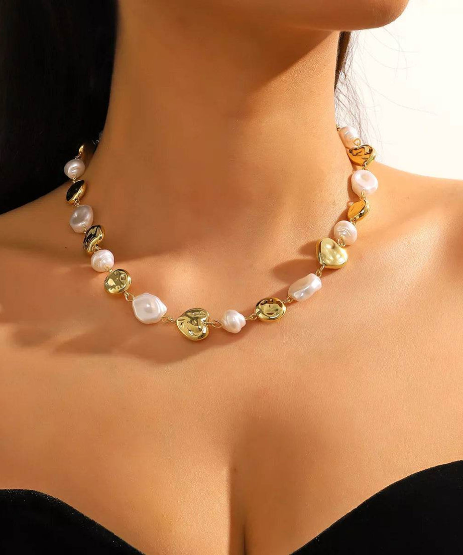 Alloy Pearl Chain Necklace - ELY VESSA LLC