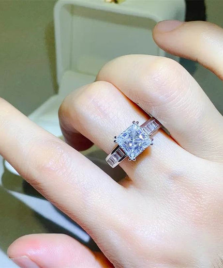 3 Carat Moissanite 925 Sterling Silver Square Shape Ring - ELY VESSA LLC