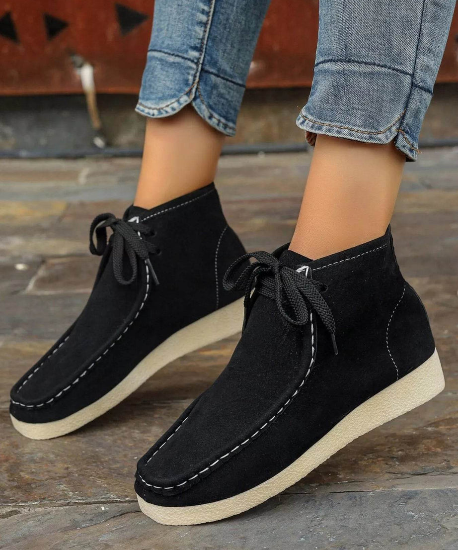 Lace Up Wedge Ankle Boots - ELY VESSA LLC