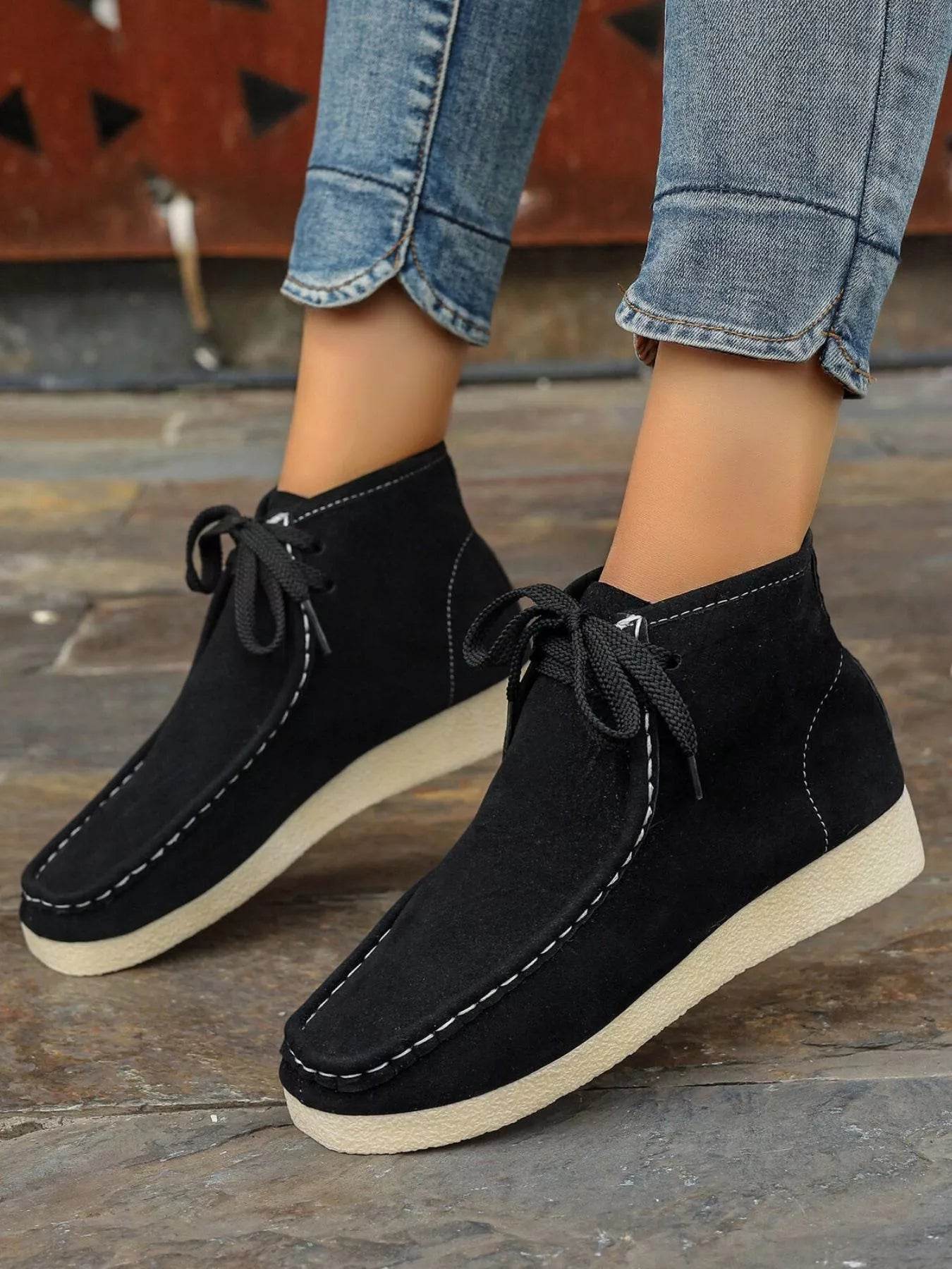 Lace Up Wedge Ankle Boots - ELY VESSA LLC