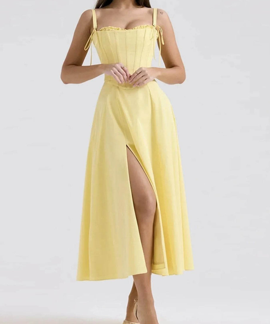 Slit Sleeveless Zip Back Midi Dress - ELY VESSA LLC