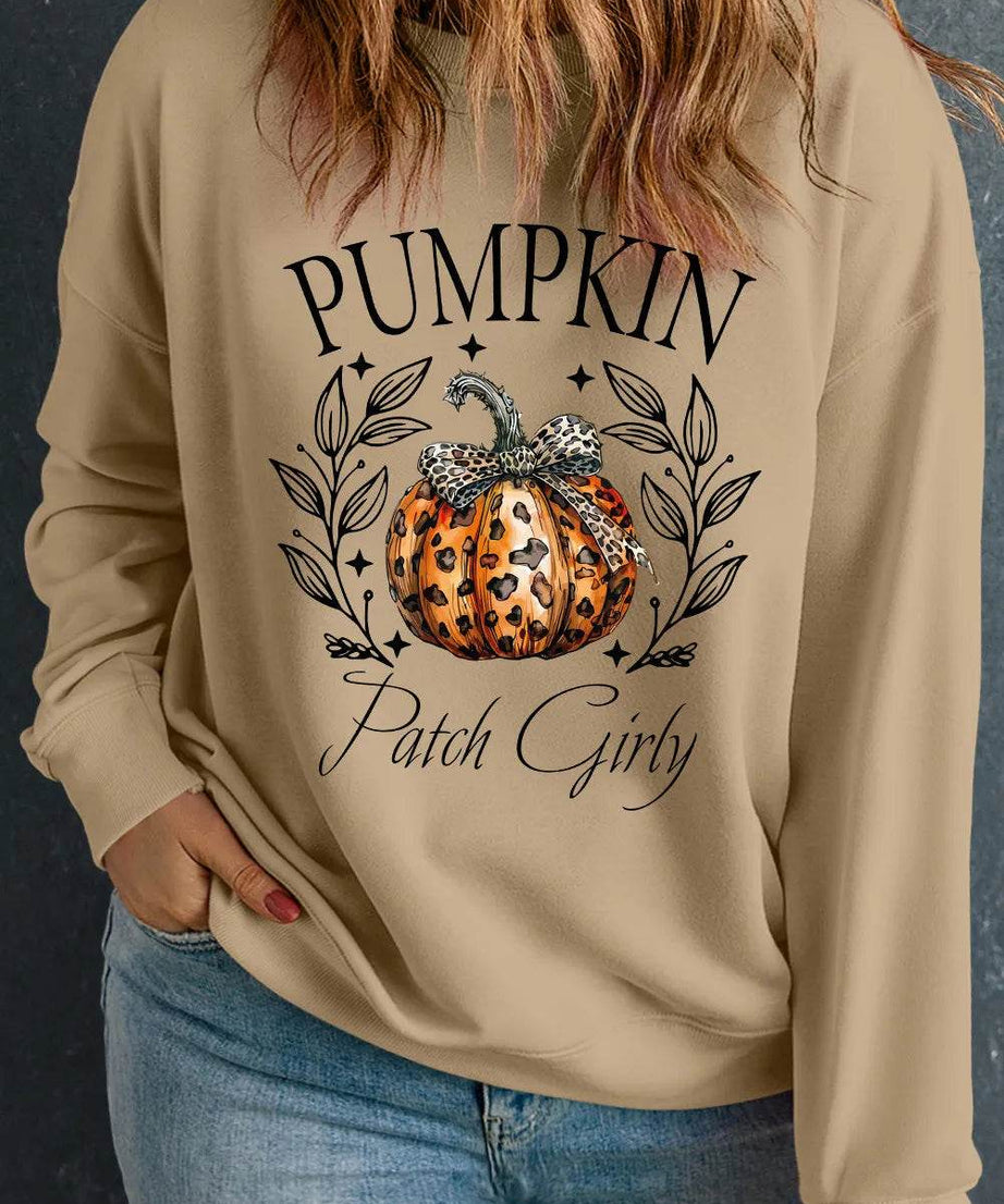 Plus Size Pumpkin Graphic Long Sleeve Sweatshirt - ELY VESSA LLC