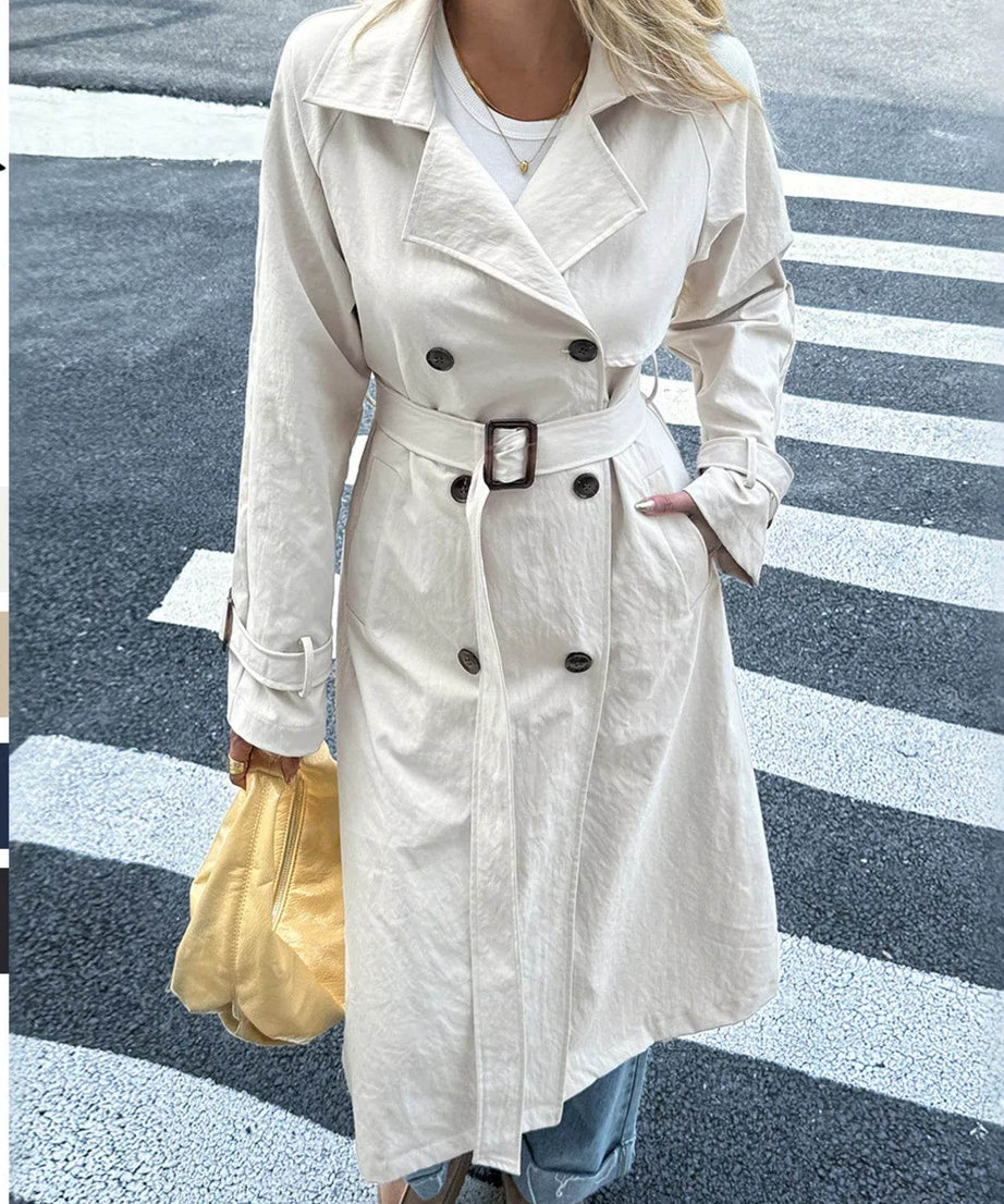 Double-Breasted Belted Trench Coat - ELY VESSA LLC