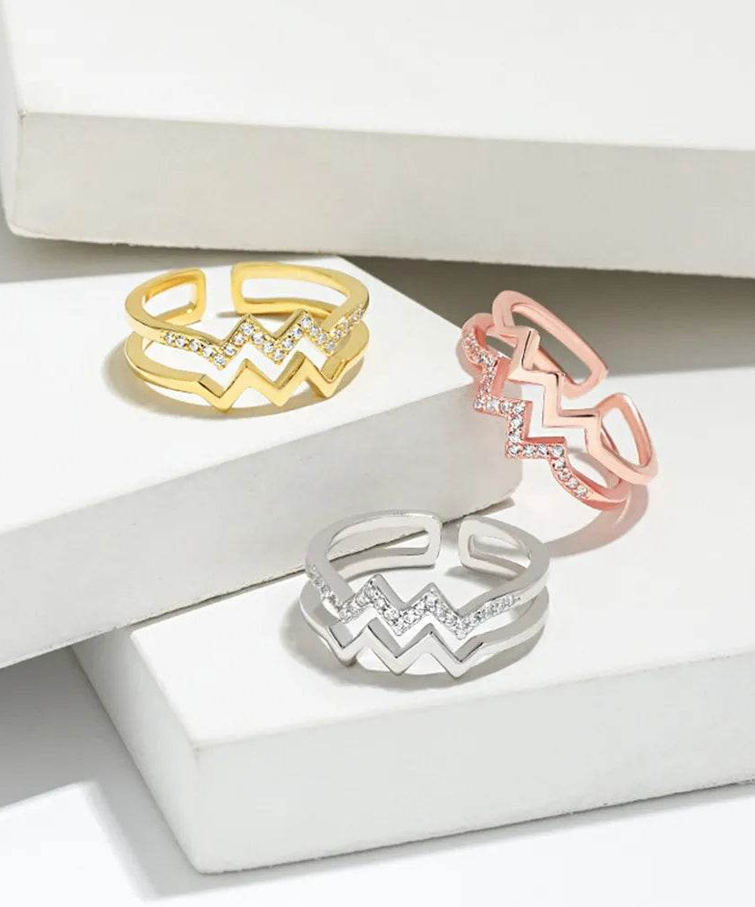 Wave Shape Inlaid Zircon Open Ring - ELY VESSA LLC