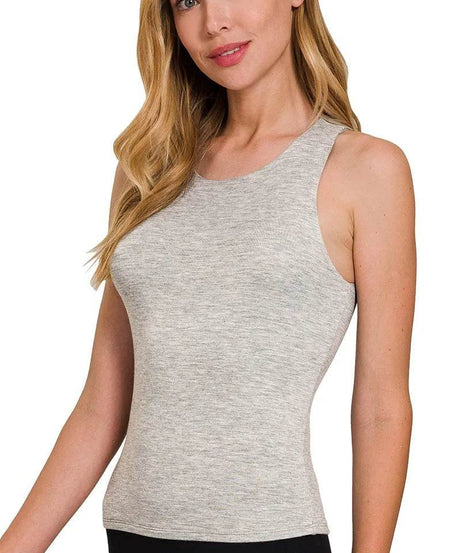 Zenana Premium Rayon Double Layered Round Neck Tank Top - ELY VESSA LLC