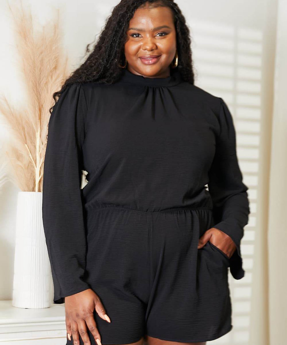 Culture Code Full Size Open Back Romper with Pockets - ELY VESSA LLC