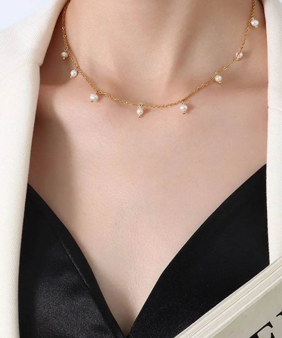 18K Gold-Plated Titanium Steel Pearl Necklace - ELY VESSA LLC