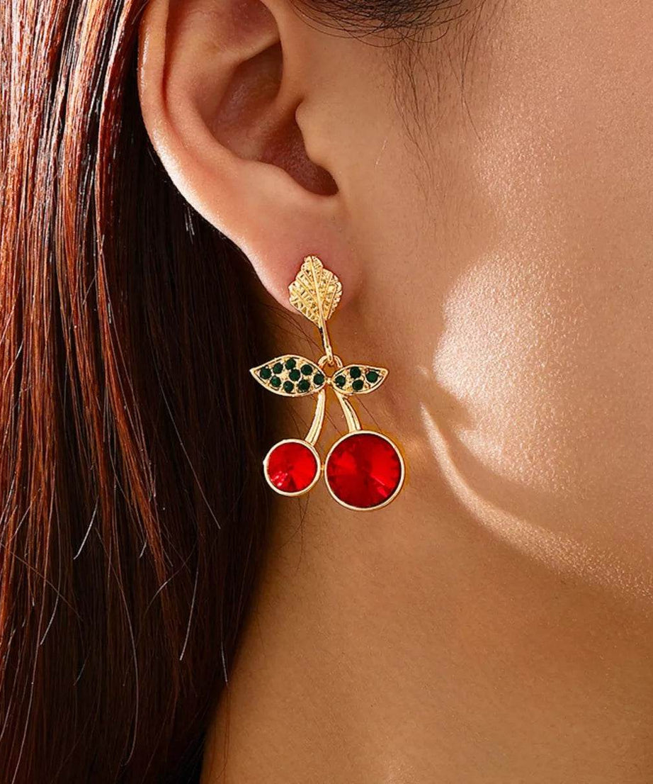 18K Gold-Plated Cherry Drop Earrings - ELY VESSA LLC