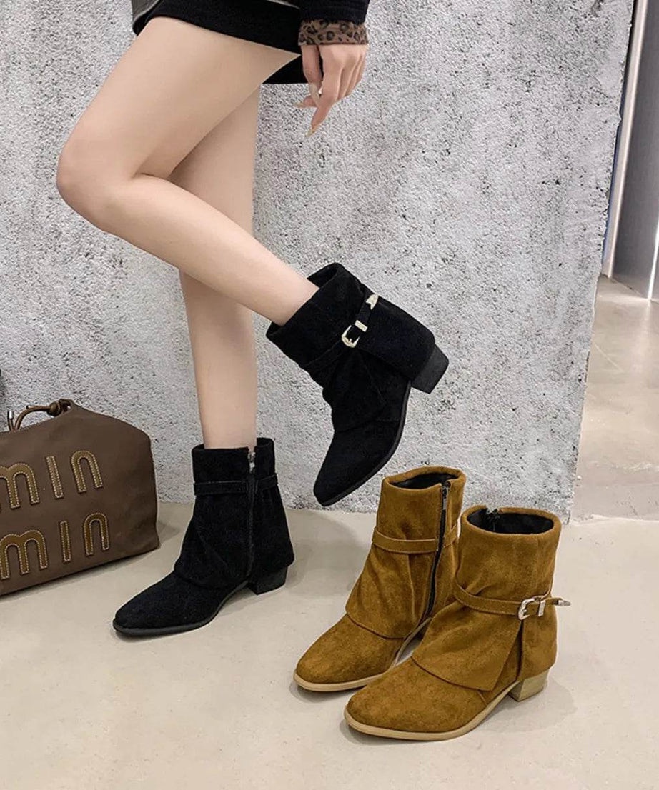 Point Toe Block Heels Boots - ELY VESSA LLC