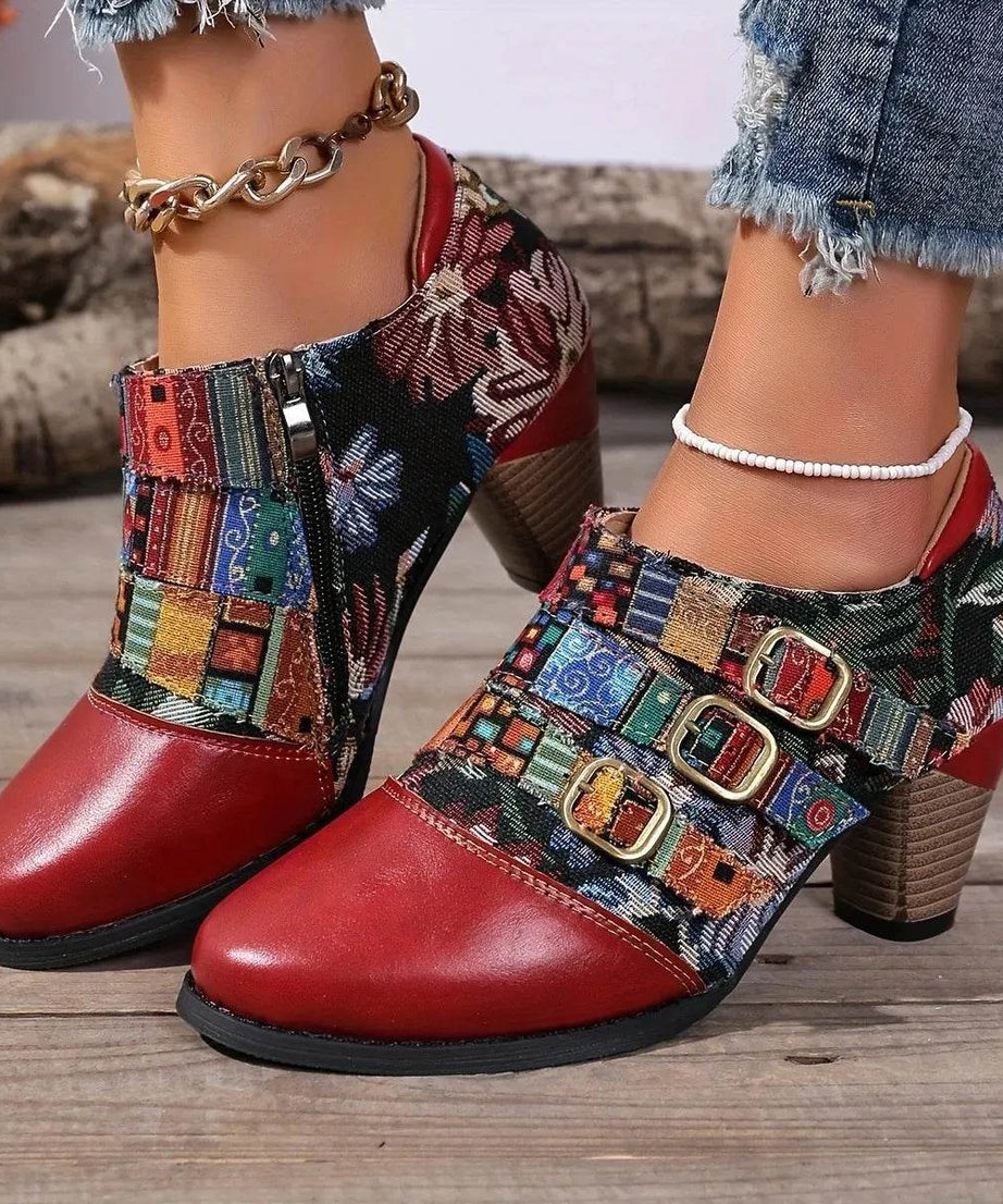 Vintage Bohemian Patchwork Ankle Boots - ELY VESSA LLC