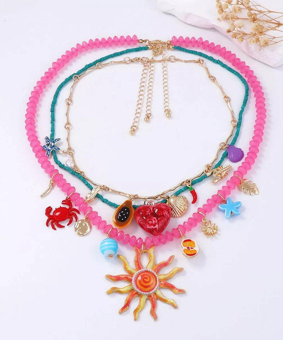 3-Piece Vibrant Summer Beach Charm Necklace - ELY VESSA LLC