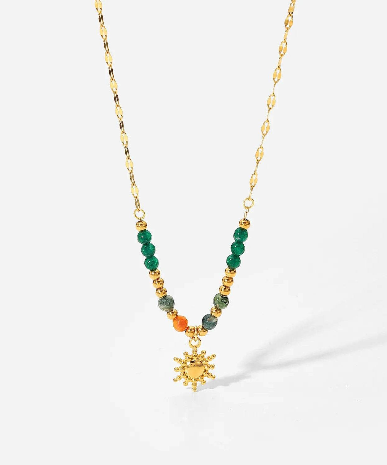 Bohemian Sun Charm Beaded Stainless Steel Necklace - ELY VESSA LLC