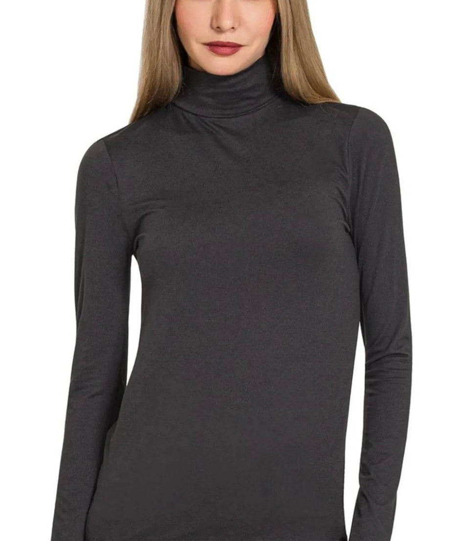 Zenana Premium Microfiber Mock Neck Top - ELY VESSA LLC