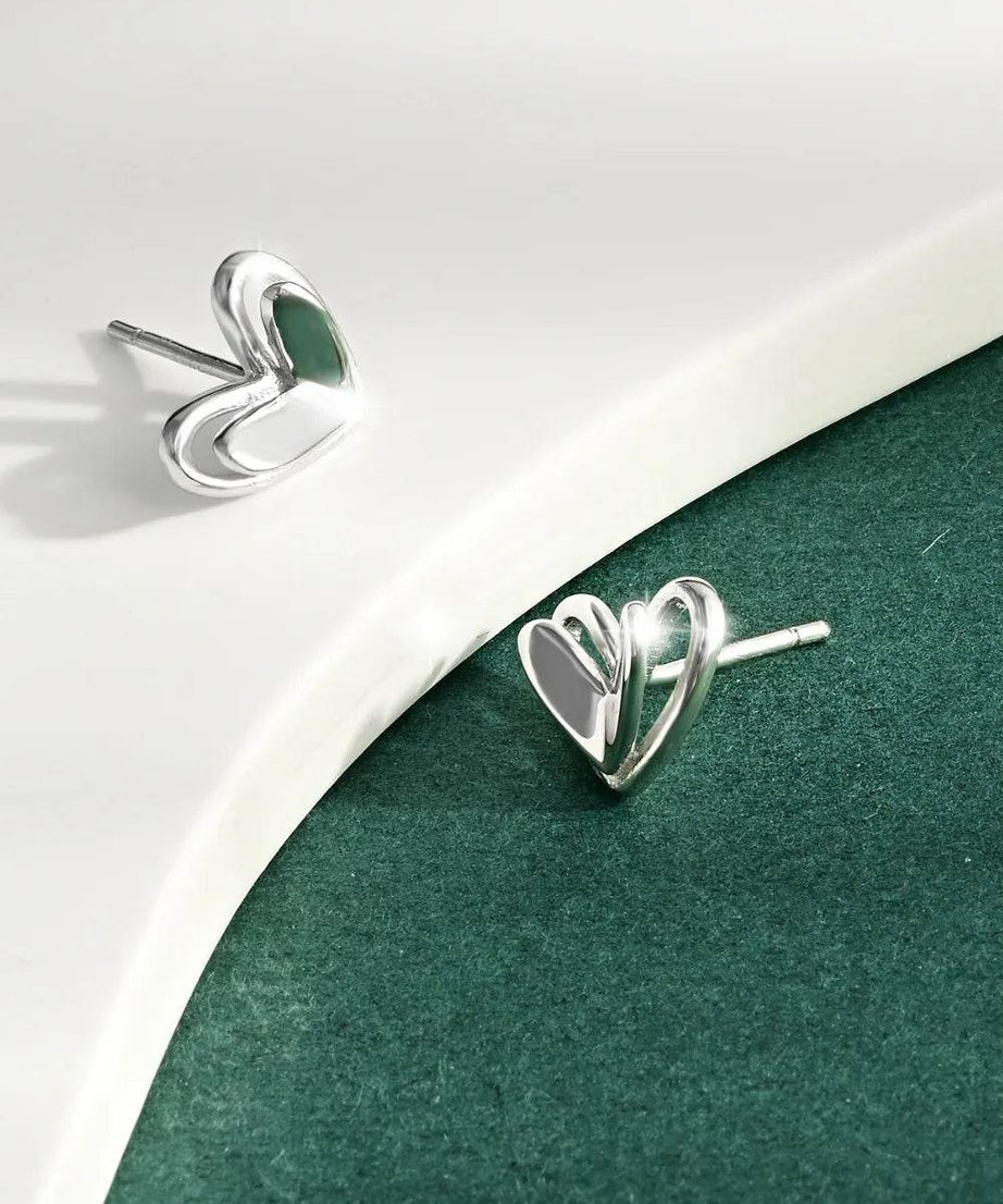 925 Sterling Silver Heart Stud Earrings - ELY VESSA LLC