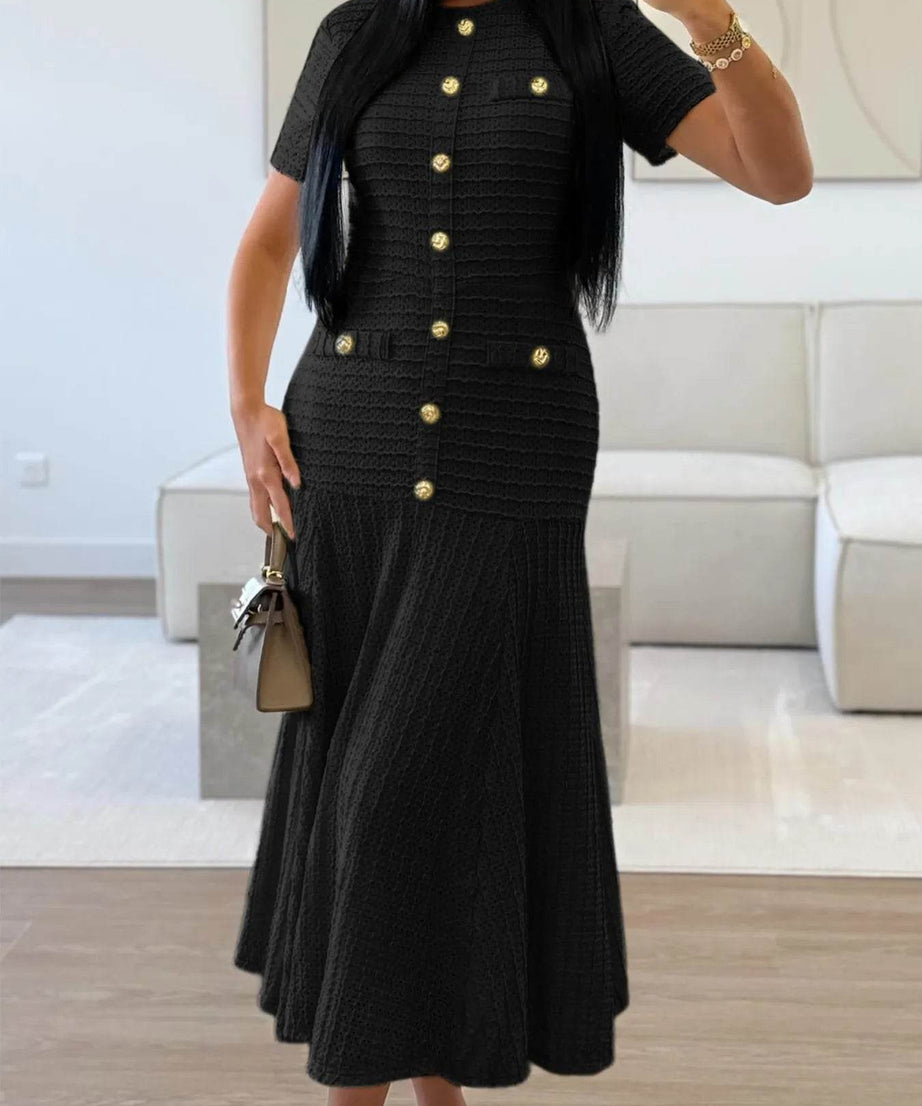 Textured Knit Short Sleeve Dress - ELY VESSA LLC