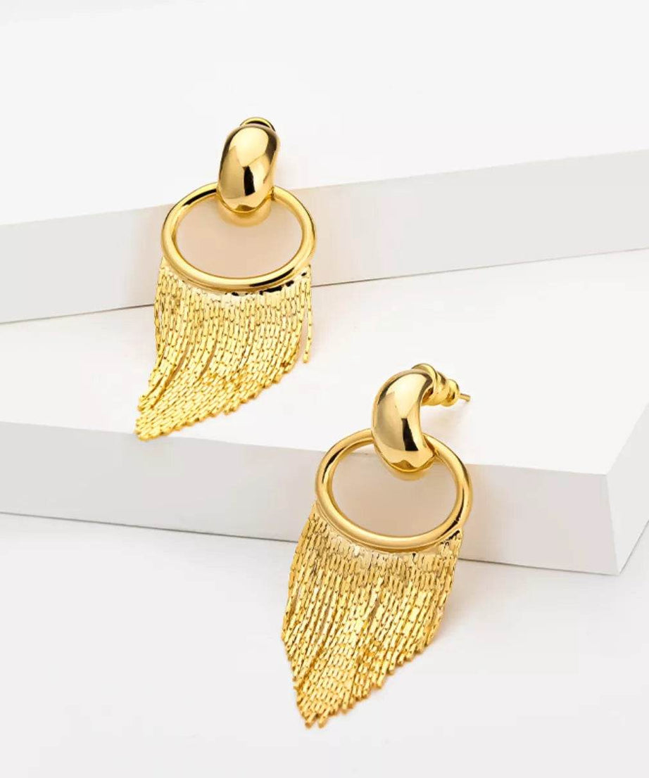 18K Gold-Plated Fringe Chain Earrings - ELY VESSA LLC