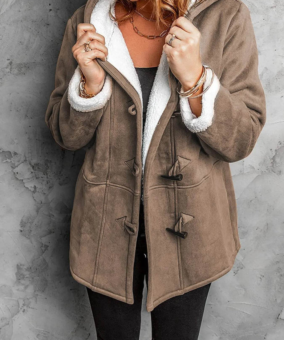 Full Size Cozy Sherpa Lined Toggle Coat with Hood Plus Size - ELY VESSA LLC