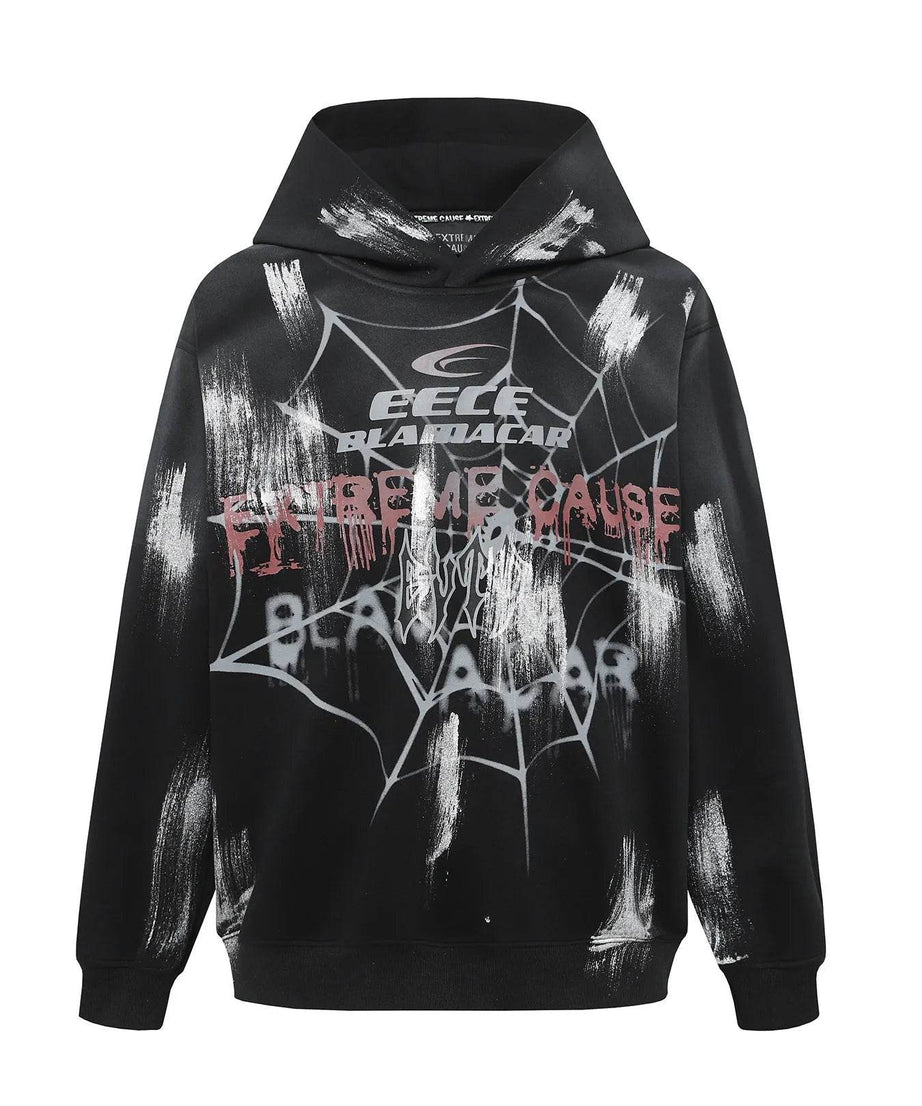 Men's Gothic Spider Web Graffiti Print Hoodie - ELY VESSA LLC