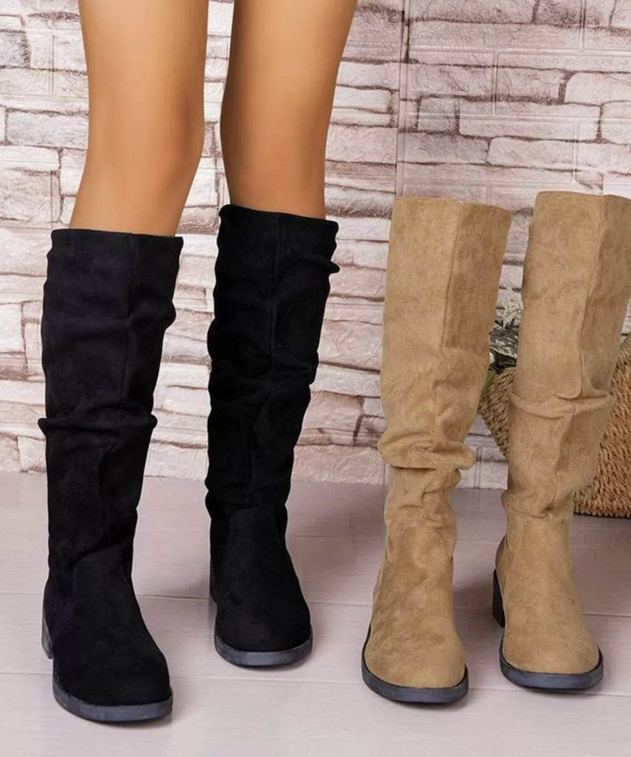 Round Toe Block Heels Boots - ELY VESSA LLC