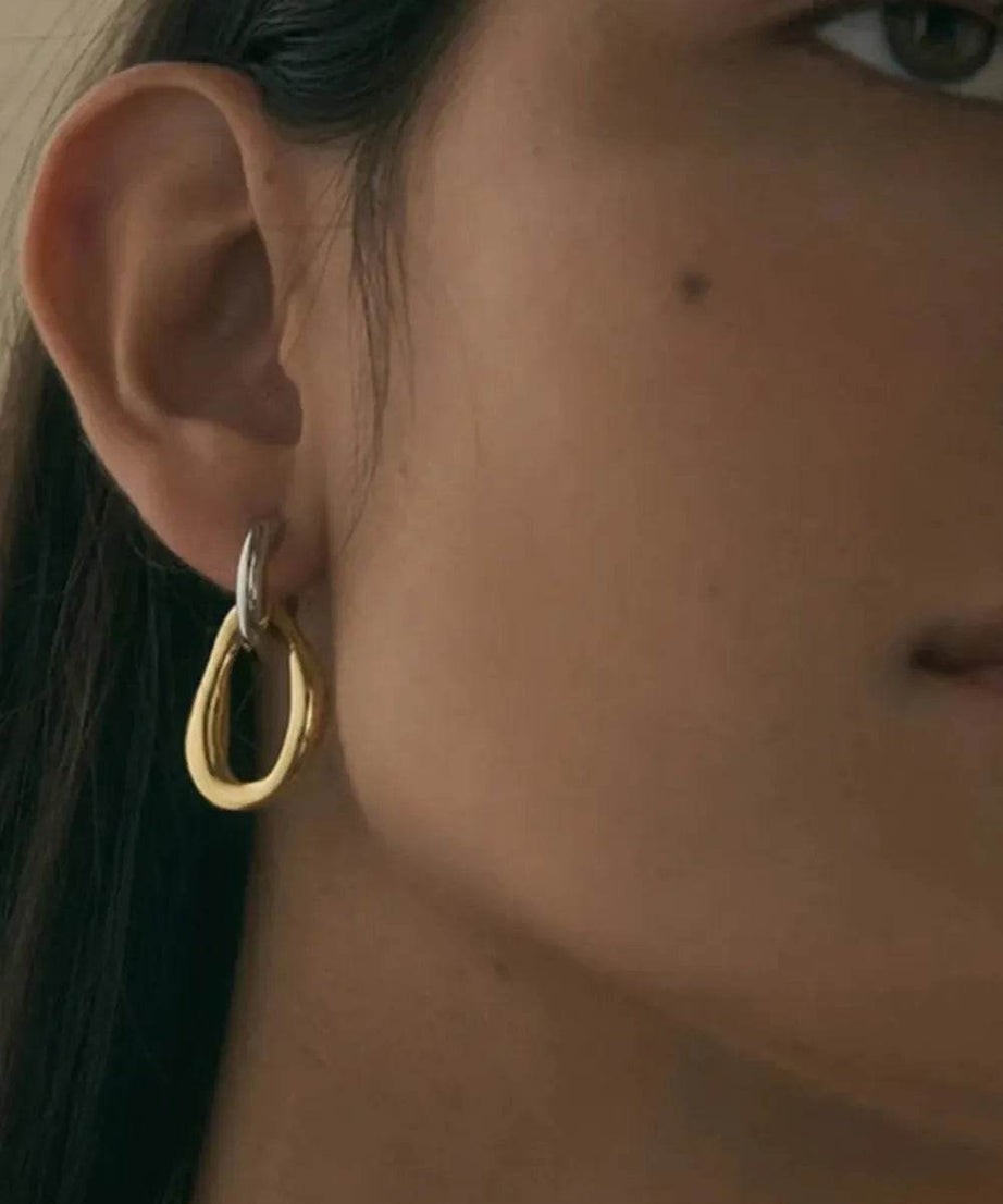 18K Gold-Plated Stainless Steel Contrast Asymmetrical Earrings - ELY VESSA LLC