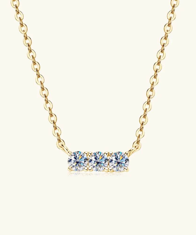 925 Sterling Silver Inlaid Moissanite Bar Necklace - ELY VESSA LLC