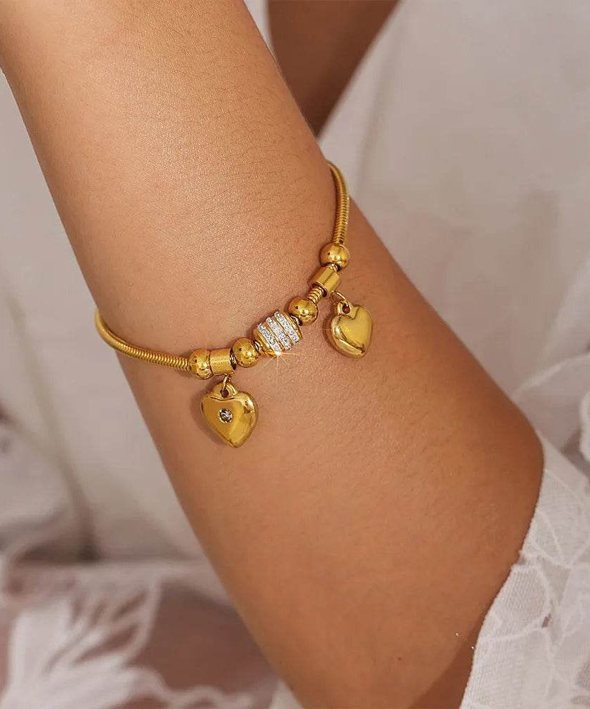 18K Gold-Plated Rhinestone Heart Charm Bracelet - ELY VESSA LLC