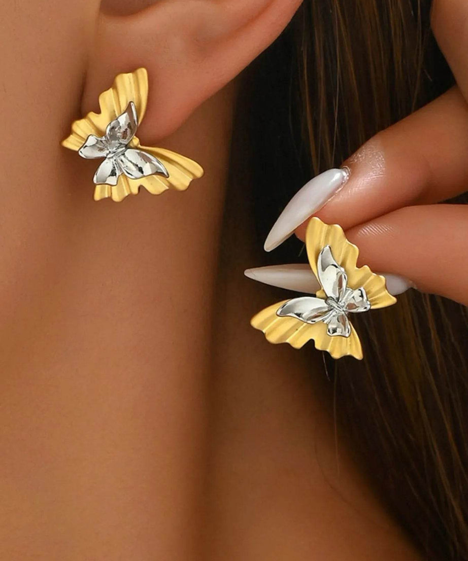 Two-Tone Stainless Steel Butterfly Earrings - ELY VESSA LLC