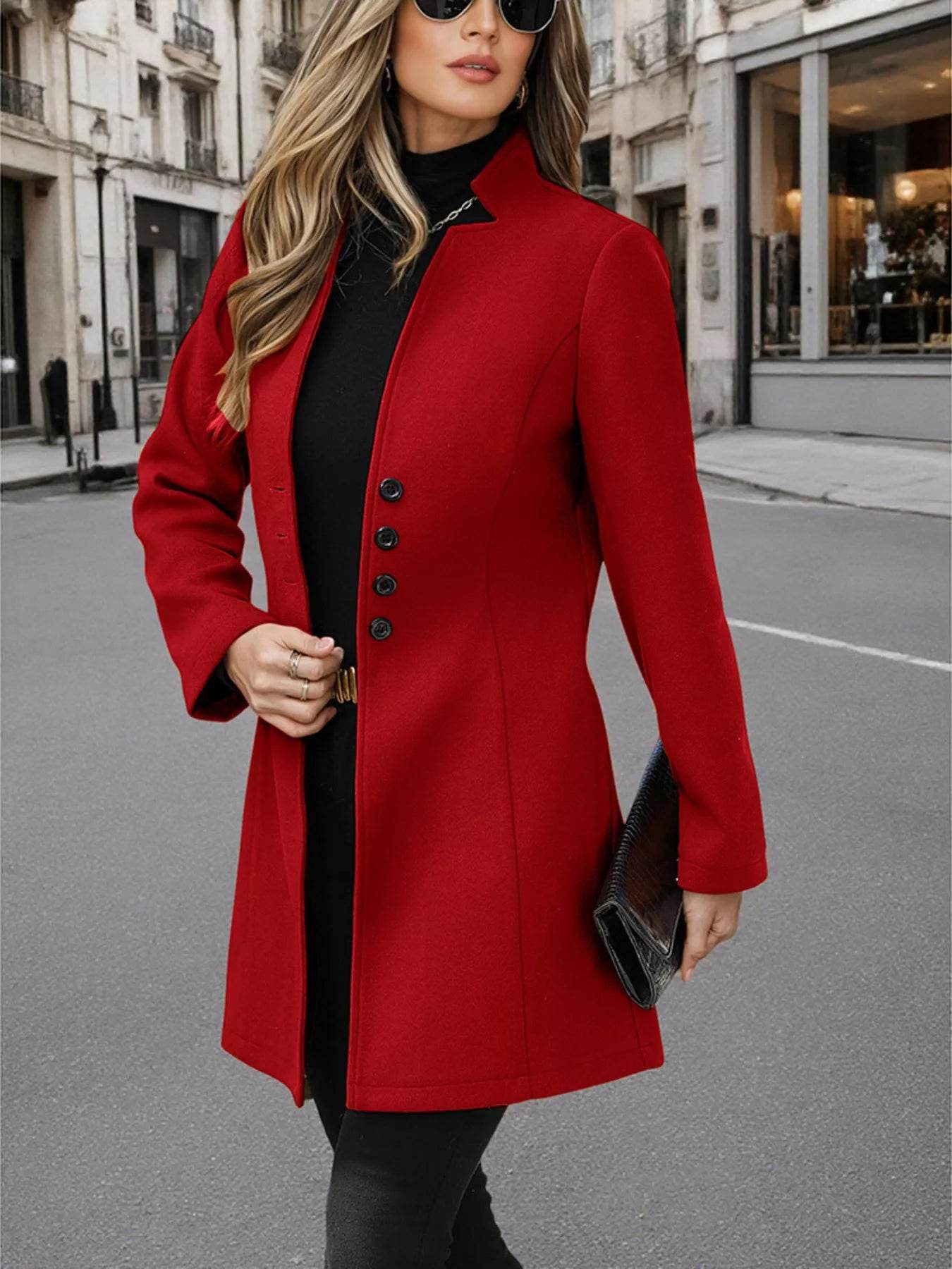 Button Up Long Sleeve Coat - ELY VESSA LLC