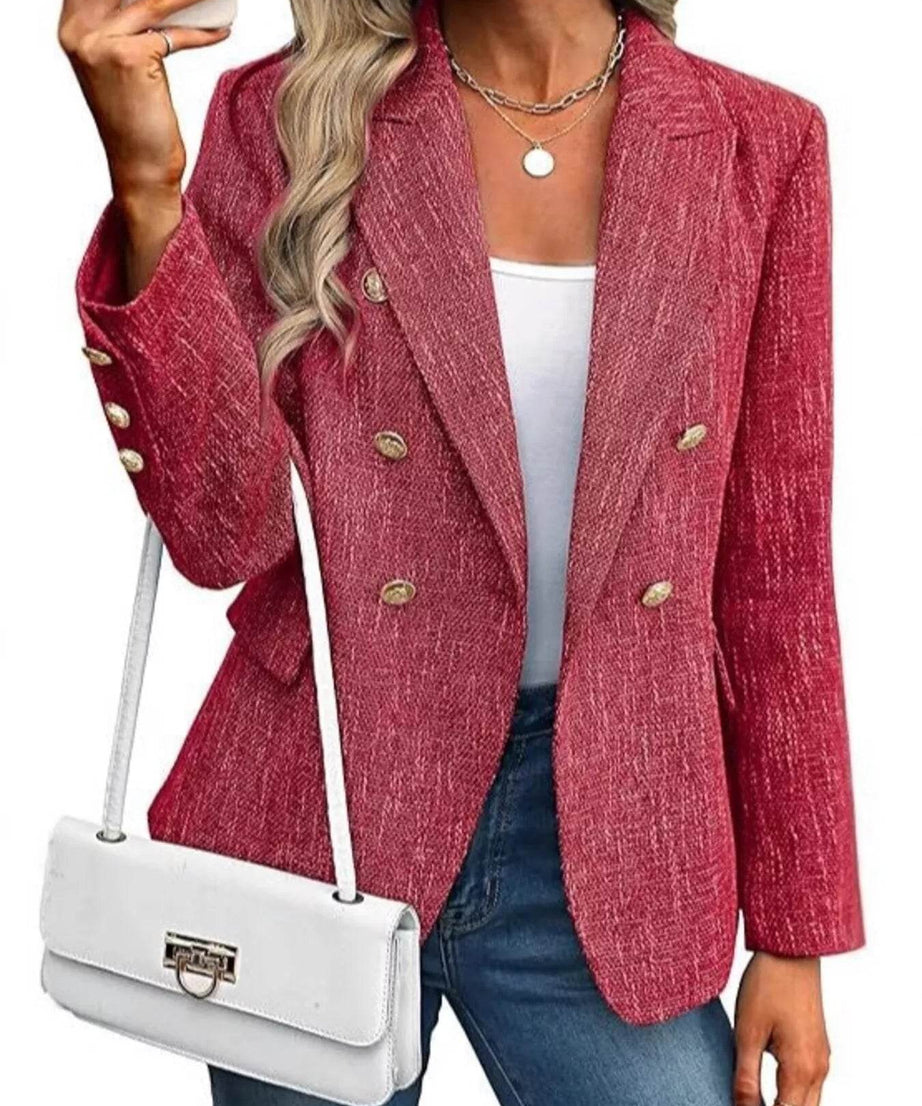Double-Breasted Lapel Collar Blazer - ELY VESSA LLC