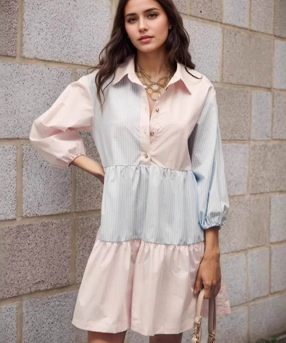 Tiered Button-Front Shirt Dress - ELY VESSA LLC
