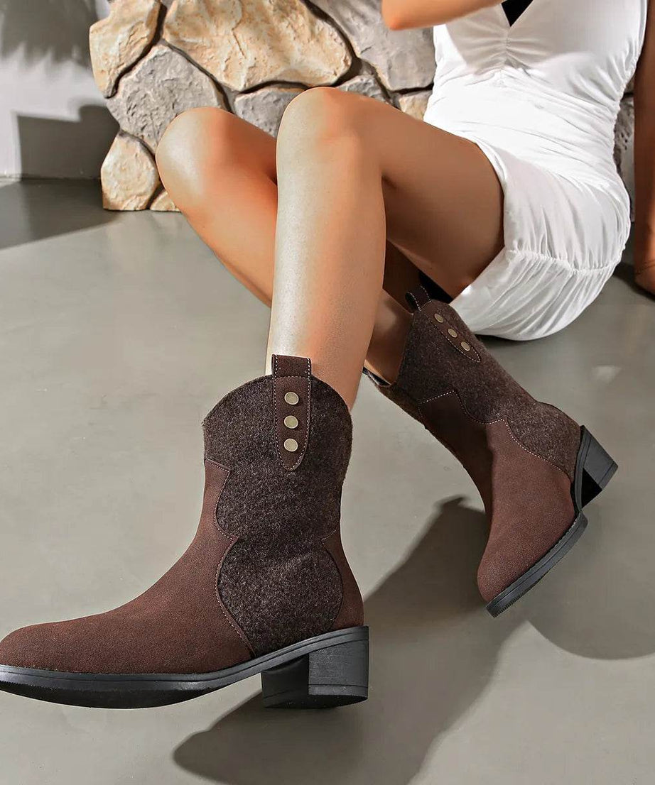 Round Toe Block Heels Boots - ELY VESSA LLC