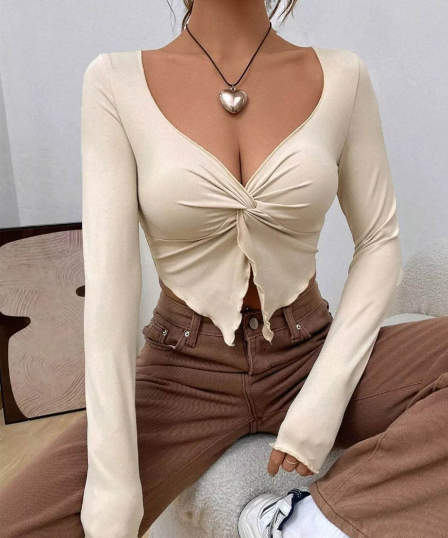 Twisted Front Long Sleeve T-Shirt - ELY VESSA LLC