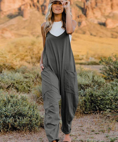 Double Take Full Size Sleeveless V-Neck Pocketed Jumpsuit - ELY VESSA LLC
