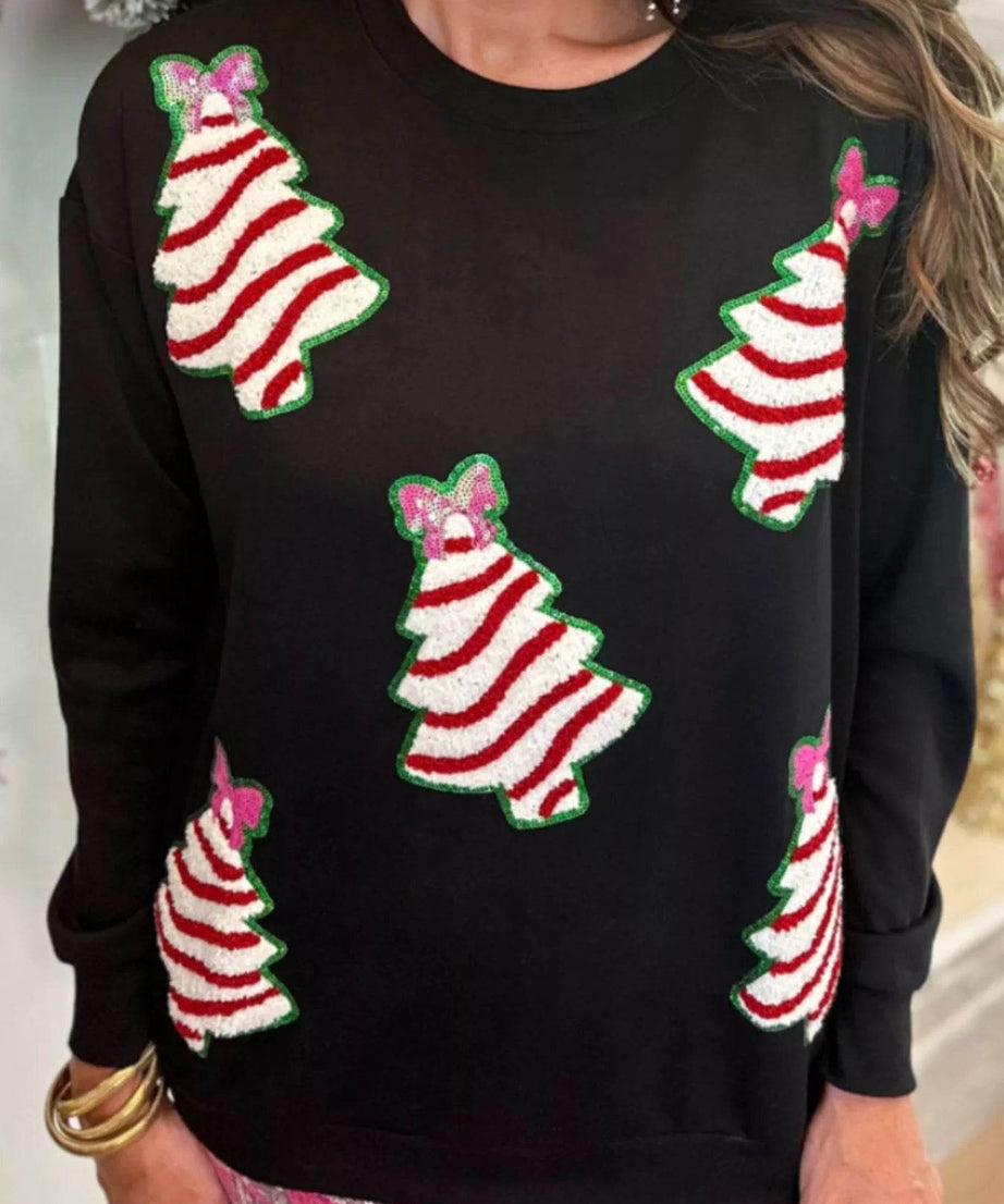 Christmas Tree Sequin Long Sleeve Sweatshirt - ELY VESSA LLC