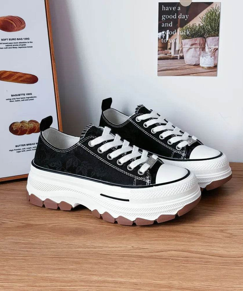 Lace-Up Canvas Platform Sneakers - ELY VESSA LLC