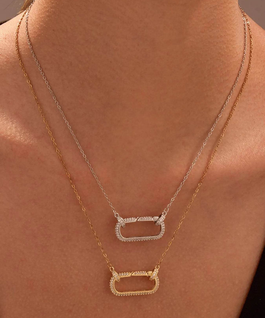 Stainless Steel Zircon Rectangle Pendant Necklace - ELY VESSA LLC