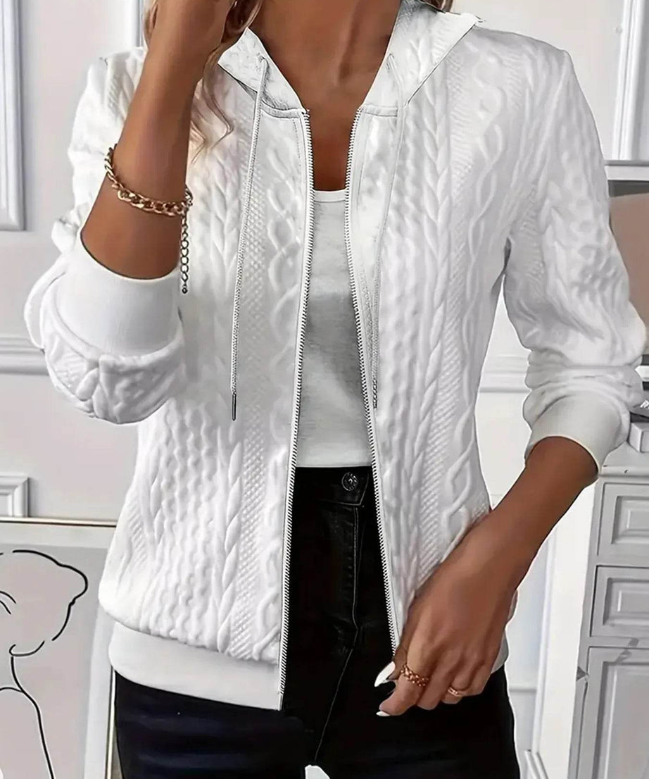 Drawstring Zip Up Hooded Jacket - ELY VESSA LLC