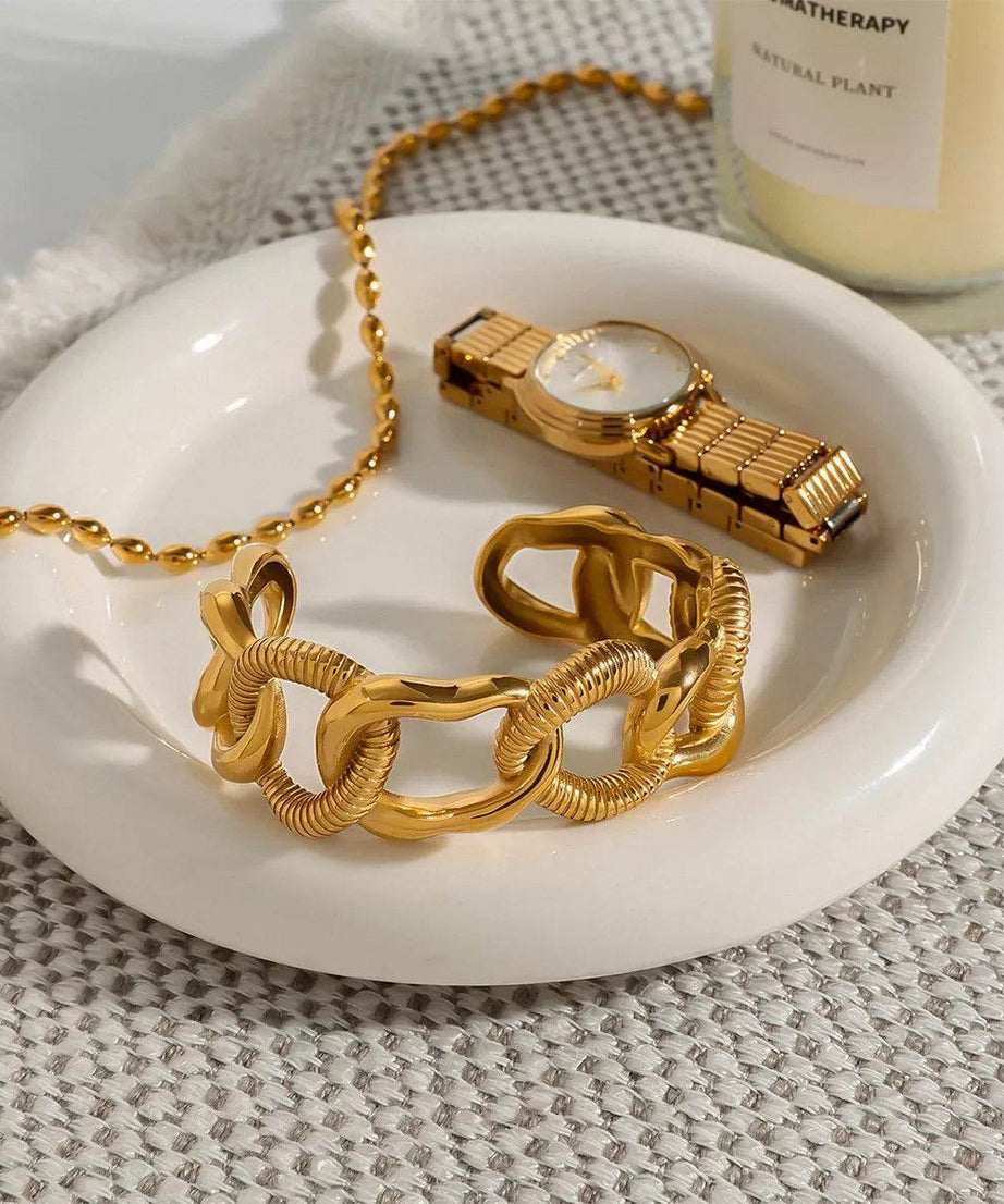 18K Gold-Plated Chain Link Open Bracelet - ELY VESSA LLC