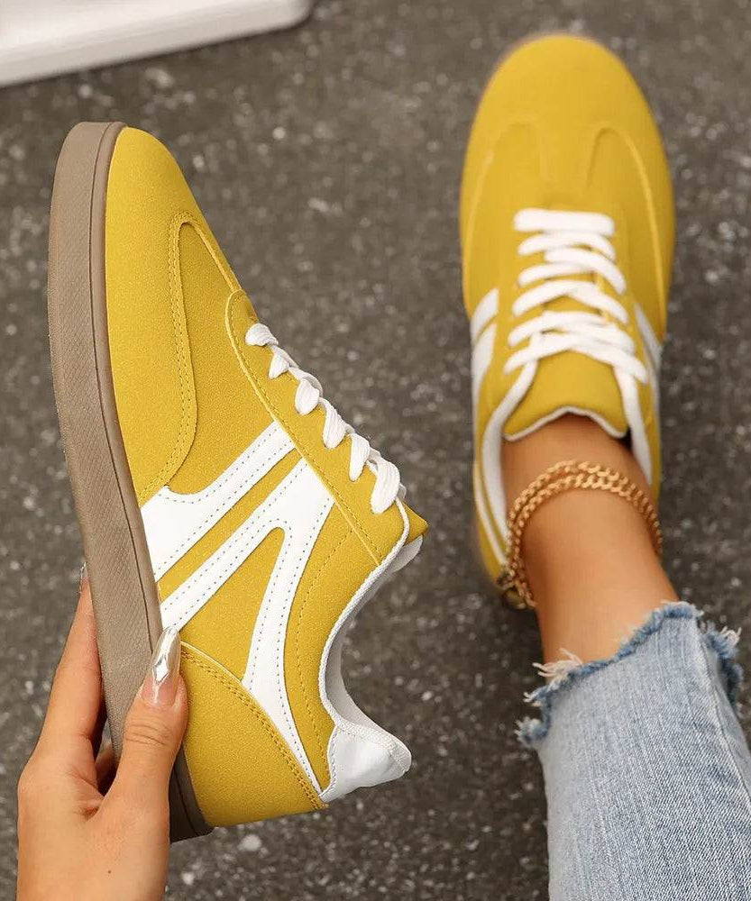 Lace Up Round Toe Flat Sneakers - ELY VESSA LLC