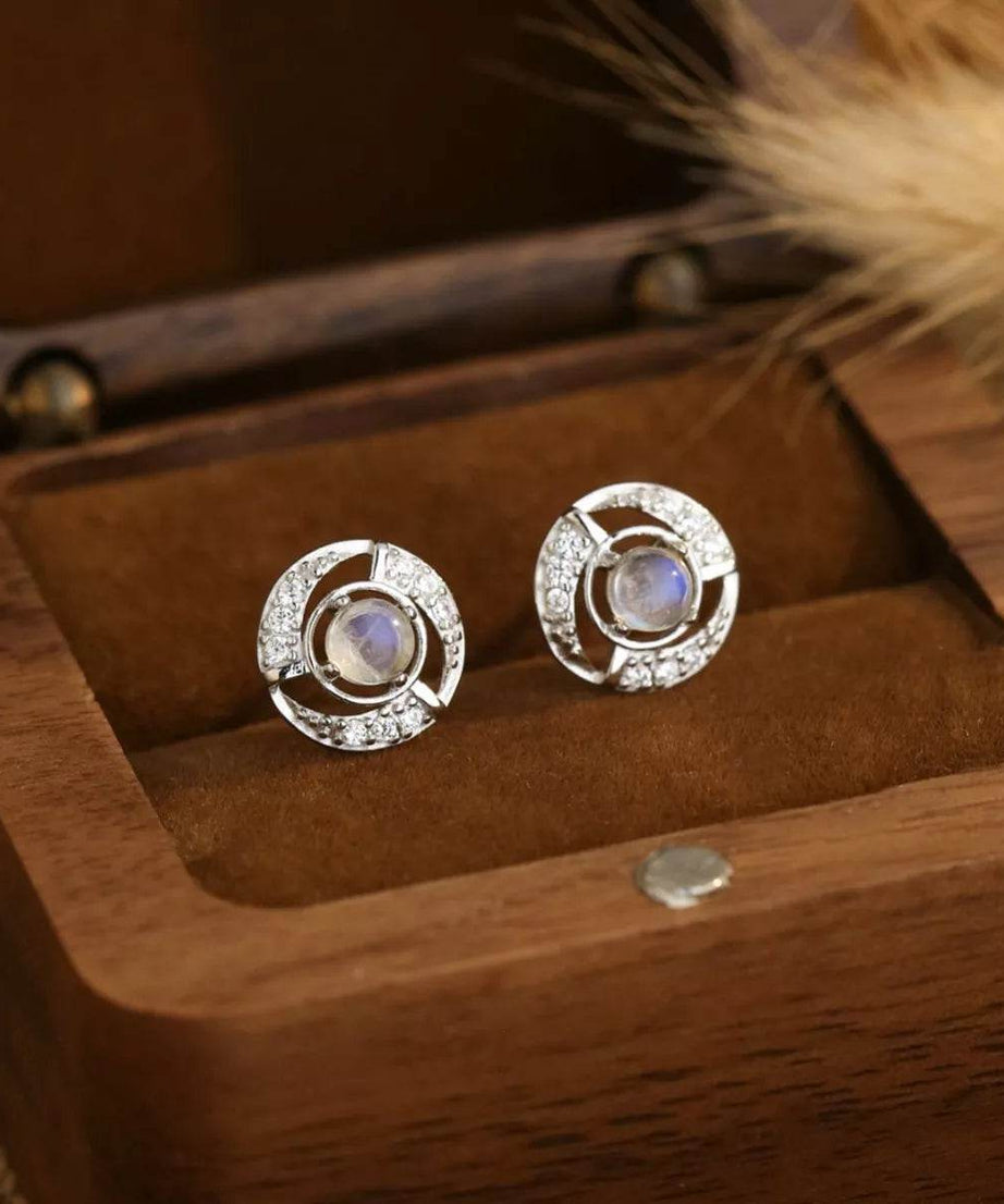 925 Sterling Silver Moonstone Stud Earrings - ELY VESSA LLC