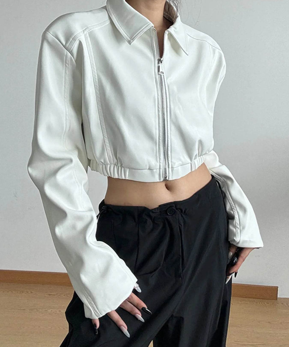 Zip Up Long Sleeve Crop Jacket - ELY VESSA LLC