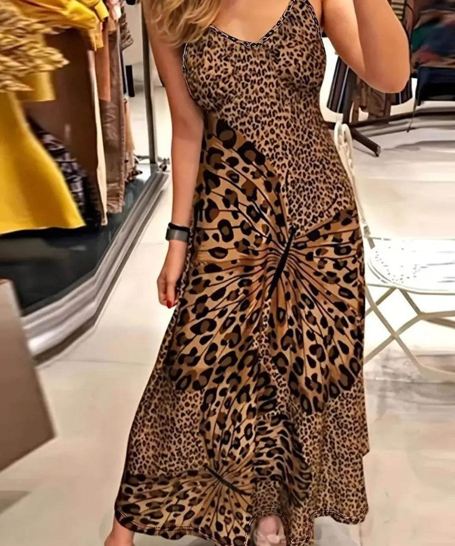 Butterfly Leopard Maxi Cami Dress - ELY VESSA LLC