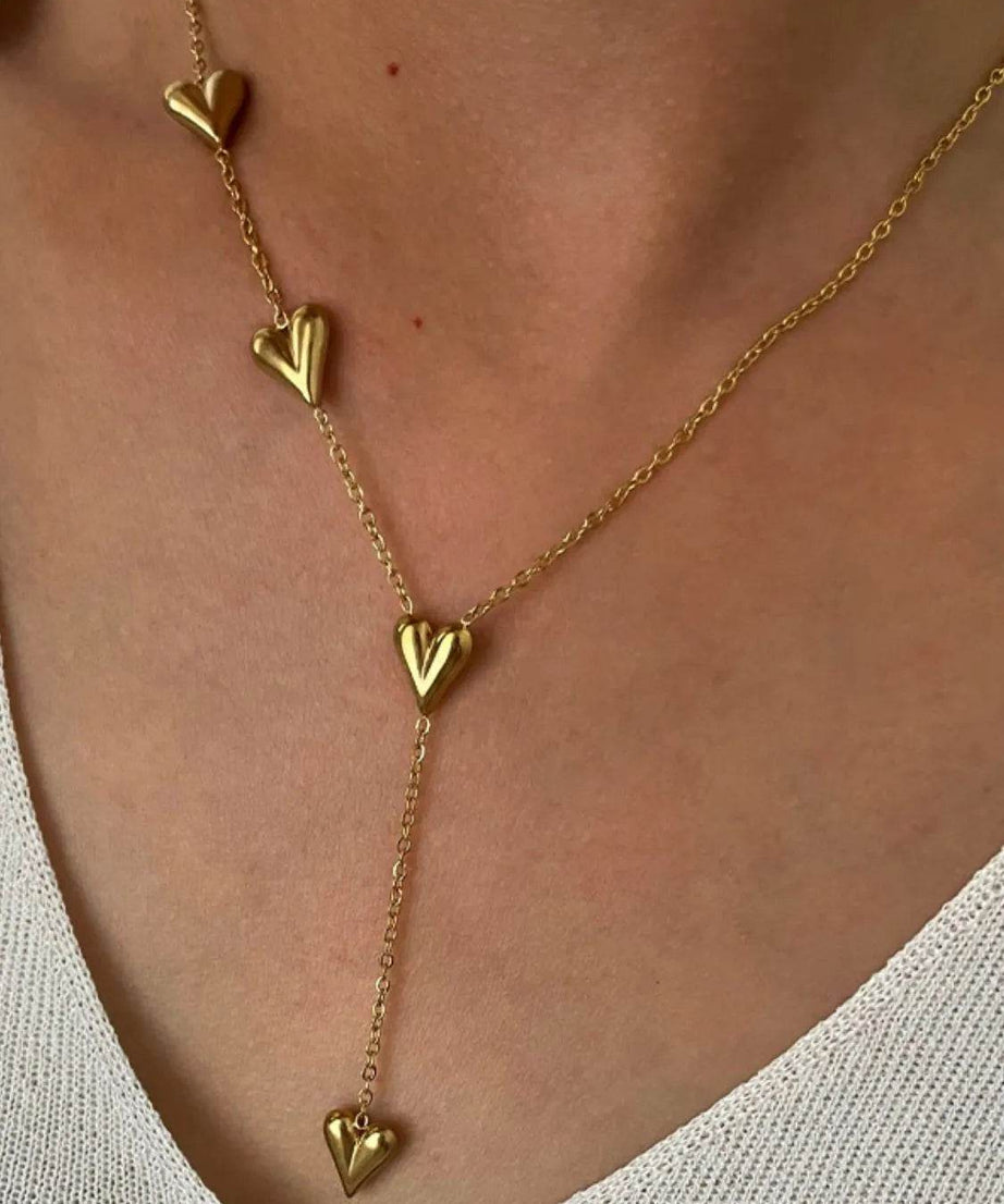 18K Gold-Plated Heart Drop Y-Necklace - ELY VESSA LLC