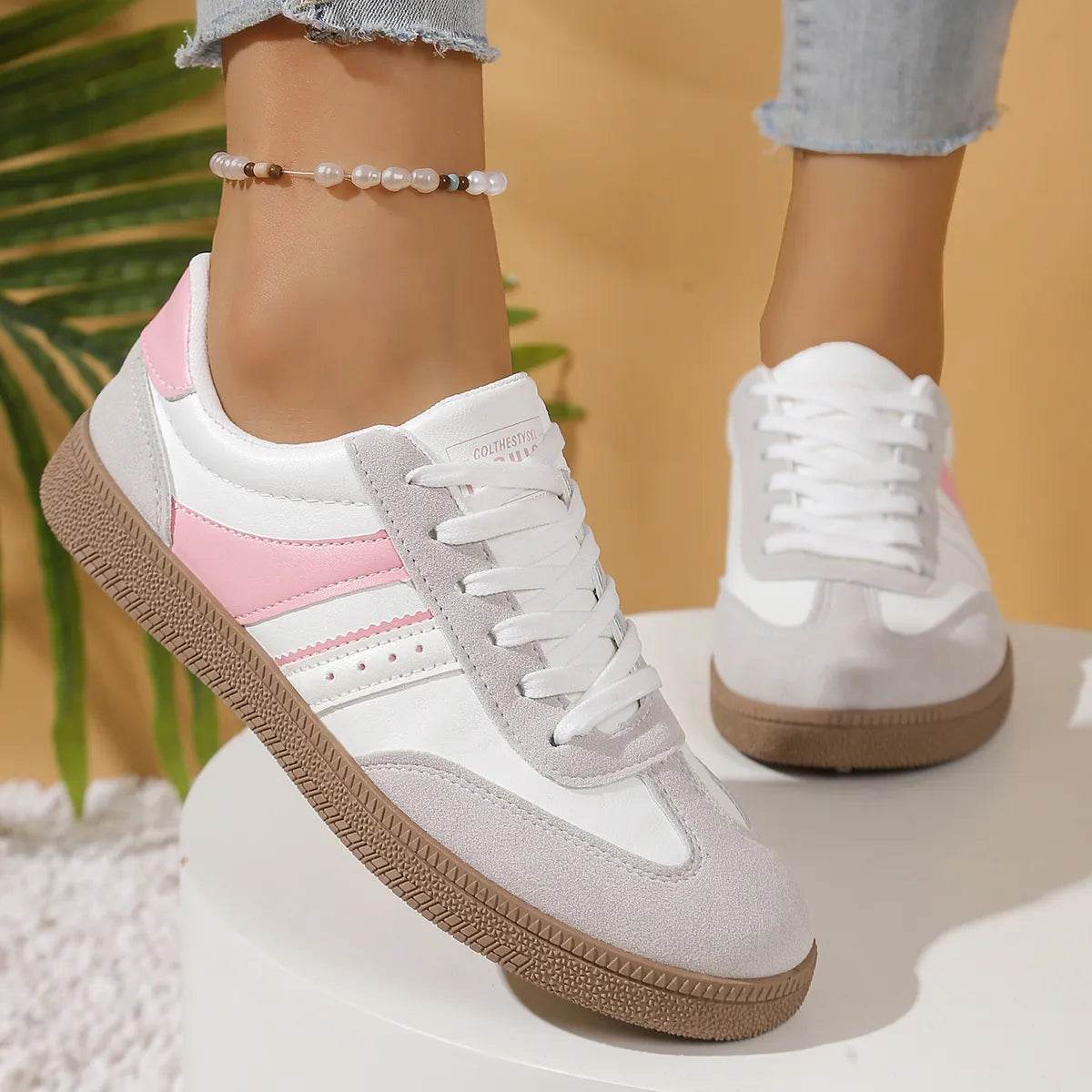 Round Toe Lace Up Sneakers - ELY VESSA LLC