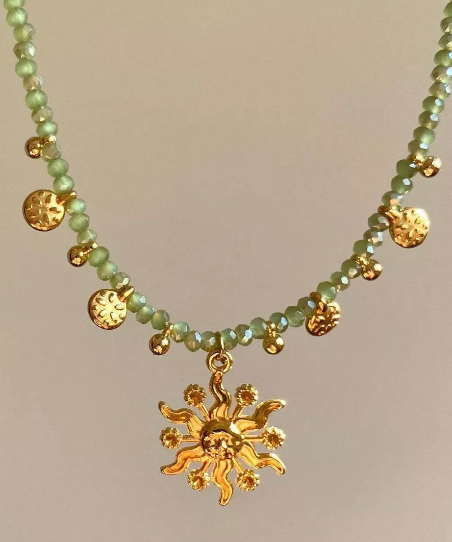 14K Gold-Plated Bead Sun Pendant Necklace - ELY VESSA LLC