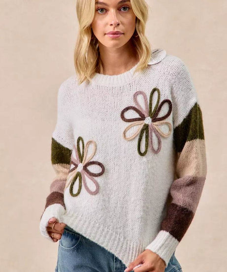 BiBi Flower Color Block Sweater - ELY VESSA LLC
