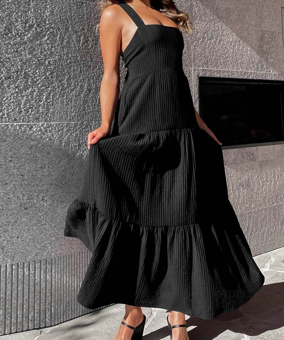 Square Neck Tiered Maxi Dress - ELY VESSA LLC