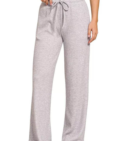 Zenana Ribbed Drawstring Lounge Pants - ELY VESSA LLC
