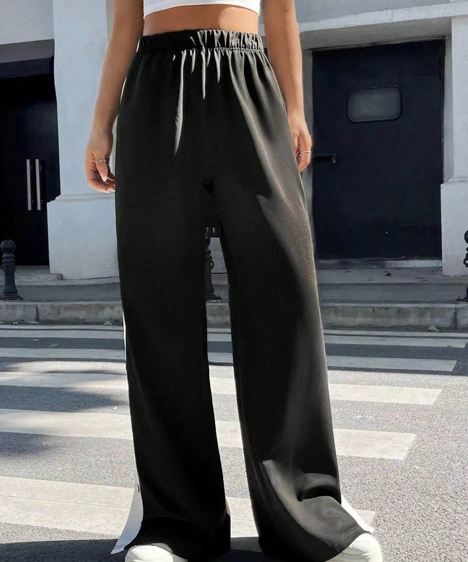 Two-Tone Side Snap Wide Leg Pants - ELY VESSA LLC