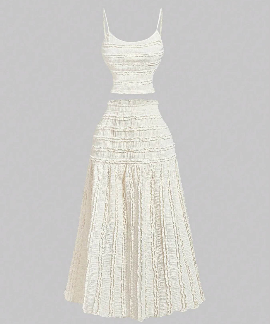 Frill Scoop Neck Cami and Skirt Set - ELY VESSA LLC